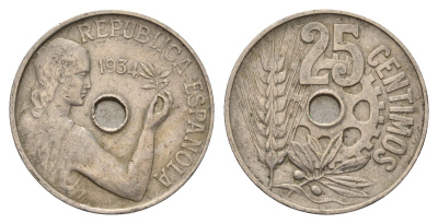 Испания 25 сентимо 1934 KM 751 медно-никель 4657-847