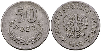 Польша 50 грошей 1949 KM 44а, Parchimowicz 209b алюминий 4177-745