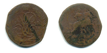 РОССИЯ 1 КОПЕЙКА 1759 медь 61-635