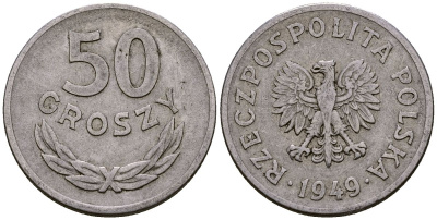 Польша 50 грошей 1949 KM 44а, Parchimowicz 209b алюминий 4177-745