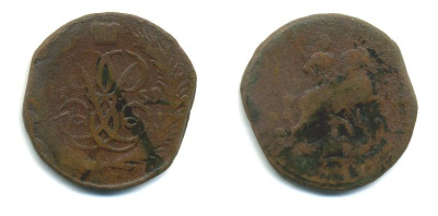 РОССИЯ 1 КОПЕЙКА 1759 медь 61-635