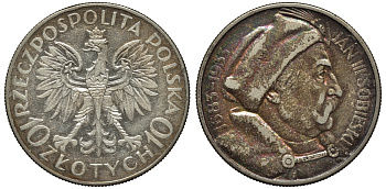 ПОЛЬША 10 ЗЛОТЫХ 1933 w, ЯН III СОБЕСКИЙ, ПОБЕДА НАД ТУРКАМИ KM 23 серебро 02-119-46