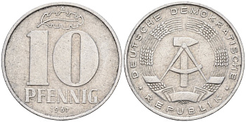 ГДР 10 пфеннигов 1967 A KM 10 алюминий 4143-734