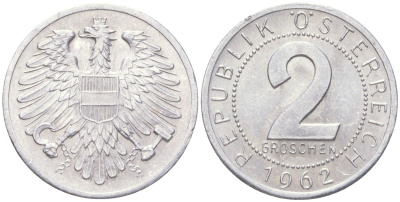 Австрия 2 гроша 1962 KM 2876 алюминий aUNC 4613-1152