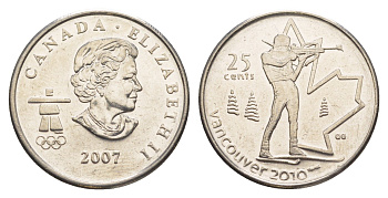 Канада 25 центов 2007 XXI зимние Олимпийские Игры, Ванкувер 2010 - Биатлон KM 685 сталь плакированная никелем UNC 4637-942