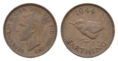 Великобритания 1 фартинг 1944 Георг VI (1936-1952) KM 843, Spink 4116 бронза 4664-348