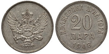 Черногория 20 пара 1908 Никола I Петрович (1860-1910-1918) KM 4 никель 4561-915