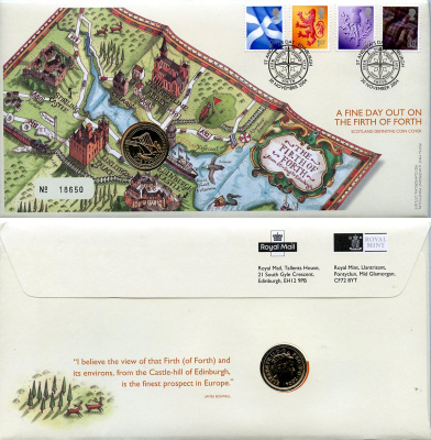 Великобритания 1 фунт 2004 Елизавета II (1952-2022), Мост Форт-Бридж в Шотландии, в оригинальном конверте, с марками, первый день гашения KM 1048, Spink J18 медно-никель BU 4-3-8-58