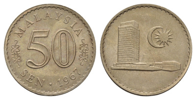 Малайзия 50 сенов 1967 KM 5 медно-никель UNC 4671-1011