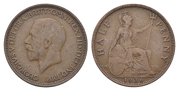 Великобритания 1/2 пенни 1936 Георг V (1910-1936) KM 837, Spink 4058 бронза 4662-1043