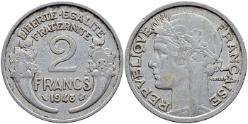 Франция 2 франка 1948 KM 886а.1 алюминий 4397-745