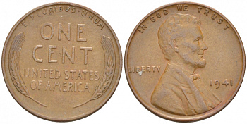 США 1 ЦЕНТ 1941 ЛИНКОЛЬН KM 132 бронза 3309-136