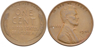 США 1 ЦЕНТ 1941 ЛИНКОЛЬН KM 132 бронза 3309-136