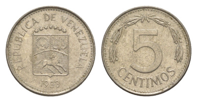 Венесуэла 5 сентимо 1983 Y 49a сталь плакированная никелем 4580-139
