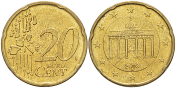 ГЕРМАНИЯ 20 ЕВРОЦЕНТОВ 2003 A KM 211 латунь 4543-521