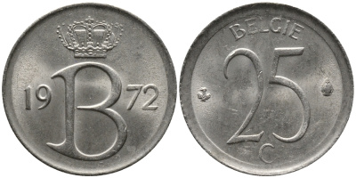 Бельгия 25 сантимов 1972 Belgie, Бодуэн I (1951-1993) KM 154.1 медно-никель 99-359