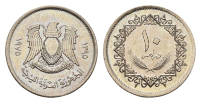 Ливия 10 дирхамов 1975 год-тип KM 14 сталь плакированная медно-никелем UNC M72-16