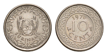 Суринам 10 центов 1976 KM 13 медно-никель 4649-968