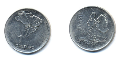 Бразилия 1 крузейро 1972 150 лет независимости KM 582 никель aUNC 76-855