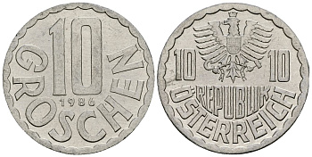 Австрия 10 грошей 1986 KM 2878 алюминий 4138-426