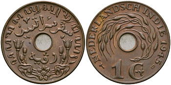 Нидерландская Восточная Индия, Гельдерланд (Gelderland) 1 цент 1945 KM 317 бронза 4132-212