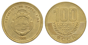 Коста-Рика 100 колонов 2000 KM 240 алюминиевая бронза UNC 4642-946