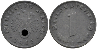 Германия 1 рейхспфенниг 1943 D KM 97, J. 369 цинк    4594-1267