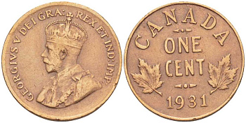 Канада 1 цент 1931 Георг V (1910-1936) KM 28 бронза 206-237