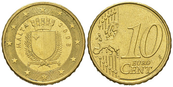 Мальта 10 евроцентов 2008 F KM 128 нордик UNC 4551-1051