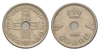 Норвегия 50 эре 1946 Хокон VII (1905-1957) KM 386 медно-никель aUNC 4635-413