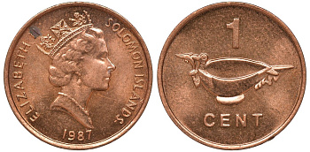 Соломоновы острова 1 цент 1987 Елизавета II (1953-) KM 24 сталь плакированная бронзой aUNC 4602-869