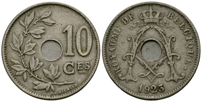 Бельгия 10 сантимов 1923 KM 52 медно-никель 4177-1255