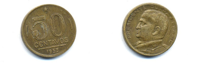 БРАЗИЛИЯ 50 СЕНТАВО 1953 ГЕНЕРАЛ ЭУРИКЕ ГАСПАР ДУТРА KM 563 алюминевая бронза 76-1043