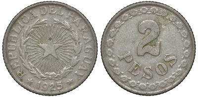 ПАРАГВАЙ 2 ПЕСО 1925 ГОД ТИП KM 14 медно-никель 72-1257