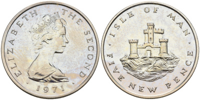 Остров Мэн 5 пенсов 1971 тираж 10000 экз. КМ 22 медно-никель PROOF 08-535