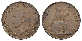 Великобритания 1 пенни 1940 Георг VI (1936-1952) KM 845, Spink 4114 бронза 4661-816
