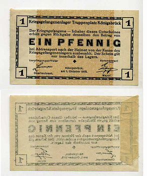 Германия 1 пфенниг 1915 Голцерн (Мюльде), лагерь военнопленных C-3010 бумага aUNC 00-00