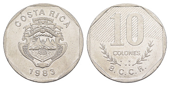 Коста-Рика 10 колонов 1983 KM 215.2 нержавеющая сталь UNC 4642-855