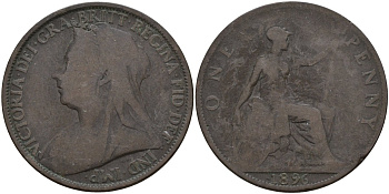 Великобритания 1 пенни 1896 Виктория (1837-1901) KM 790, Spink 3961 бронза 4144-722