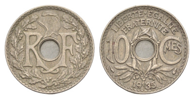 Франция 10 сантимов 1935 KM 866a медно-никель 83-247