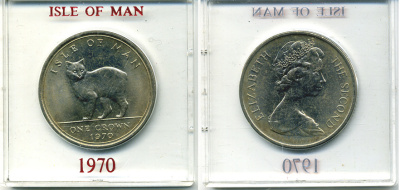 Остров Мэн 1 крона 1970 кошка Мэна, в оригинальной пластиковой коробке KM 18 медно-никель UNC 6-6-1-75