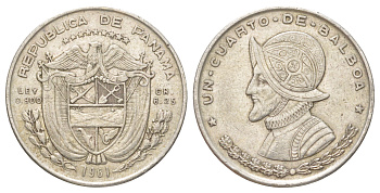 Панама 1/4 бальбоа 1961 KM 25 серебро 4624-216