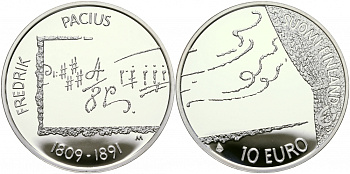 Финляндия 10 евро 2009 Фредрик Пациус, композитор KM 148 серебро  PROOF 11-226-33