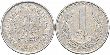 ПОЛЬША 1 ЗЛОТЫЙ 1984 MW KM 49.1 алюминий 68-434