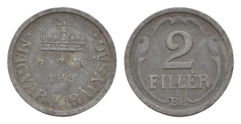 Венгрия 2 филлера 1943 BP KM 519 цинк 4658-341