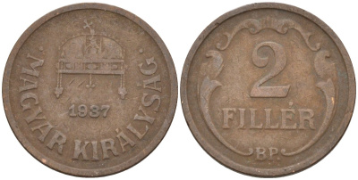 Венгрия 2 филлера 1937 BP KM 506 бронза 4115-1149