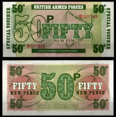 Великобритания, Британские вооружённые силы 50 пенсов ND (1972) 6-ая серия, De la Rue, для использования британскими войсками в Западном Берлине Pick M46 бумага UNC (пресс) 7201-38-3