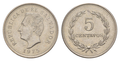 Сальвадор 5 сентаво 1975 год тип, Франсиско Морасан KM 149 сталь плакированная медно-никель UNC 4657-635
