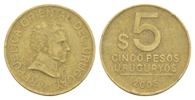 Уругвай 5 песо 2005 KM 120.2 алюминиевая бронза 4167-814
