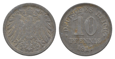 Германия 10 пфеннигов 1917 KM 26, J. 299 цинк 4659-241